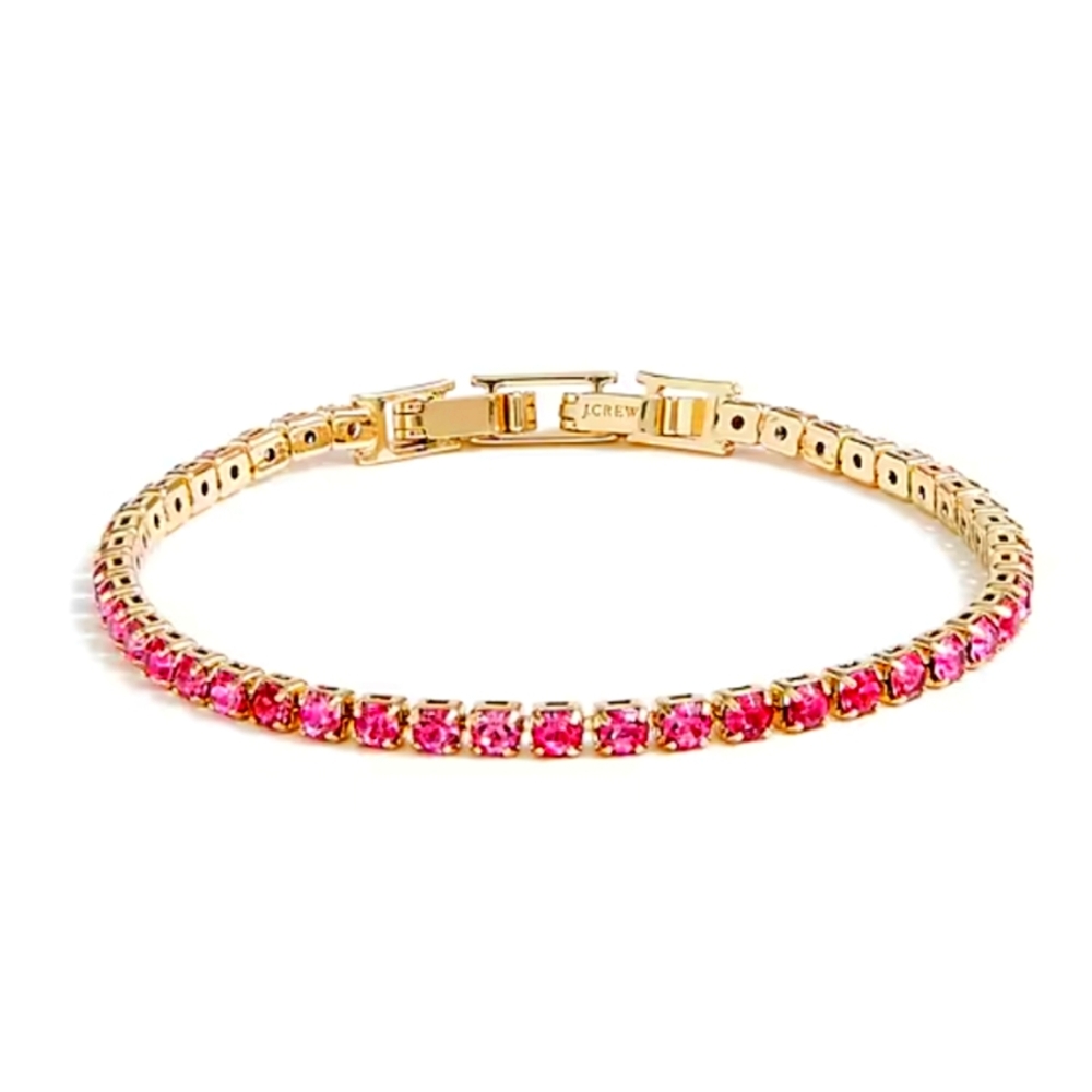 🆕 J. Crew Pink Azalea Crystal Gold Tennis Bracelet